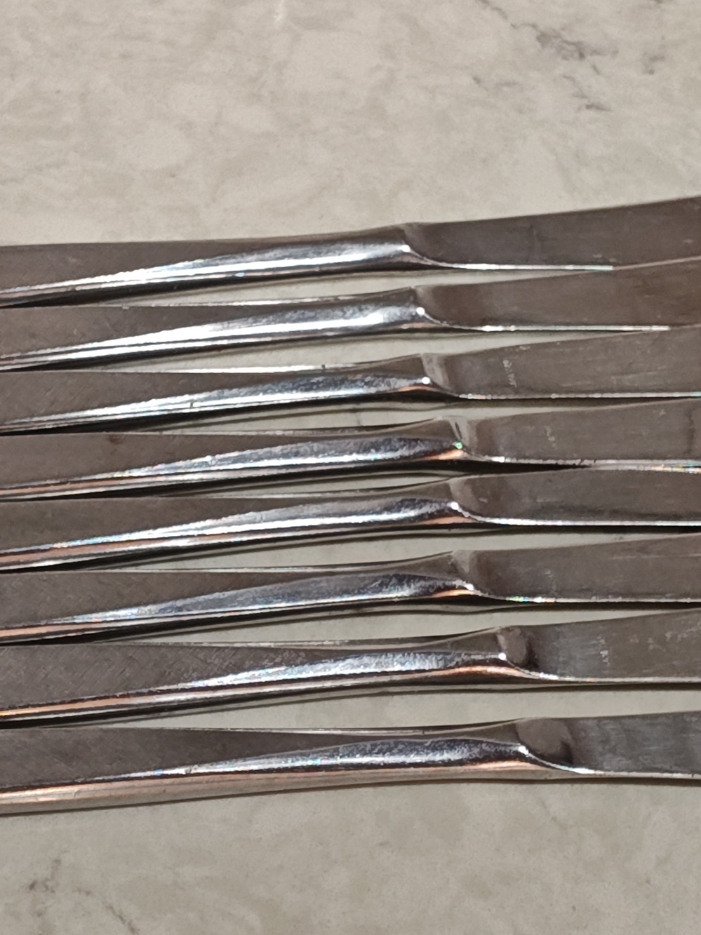 8 EKCO ETERNA CORSAIR Stainless Japan Burnished Handle Dinner Knives